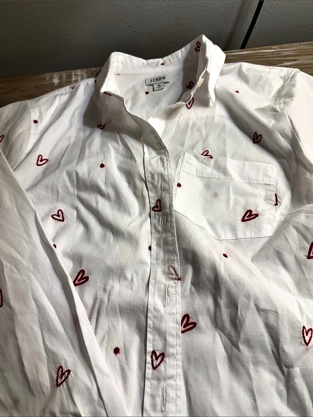 J.Crew embroidered heart shirt Heart Print Button Down Shirt White & Red Size